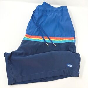 Southern Tide Mens Small Blue Rainbow Stripe Skipjack Mesh Lined Swim Trunks